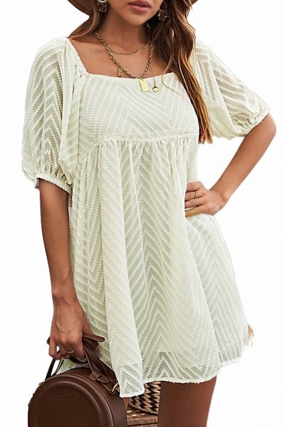 

apricot square neck puff sleeve babydoll mini dress m6fx#, Black;pink