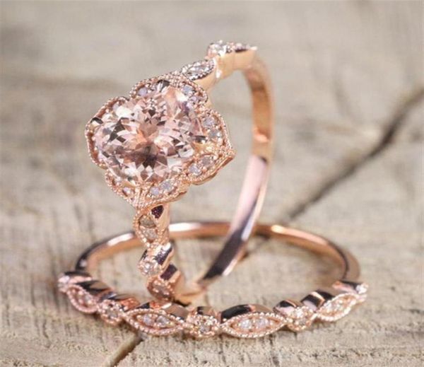 

bridal crystal ring for women 2pcs set jewelry rose gold color wedding band girls gift engagement wedding ring8565889, Silver