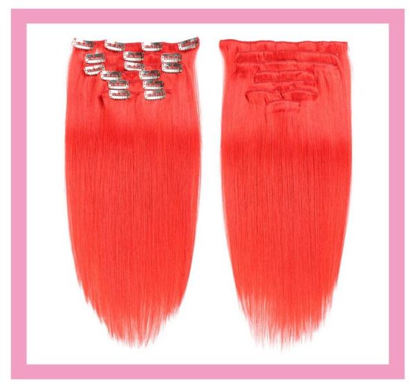 

brazilian human hair extensions clip in red straight 1424inch 70g 100g red pure color 7pcs clips on hair products6676178, Black;brown