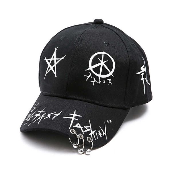 

ball caps new fashion men women baseball cap with rings hip hop graffiti printing snapback sports lovers black white dance dad hat ep0170 aa, Blue;gray
