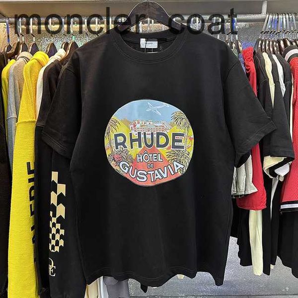 

men's hoodies sweatshirts black apricot white circular graphics printing rhudet-shirt men women 1 1 tags streetwear rhude tee with tags