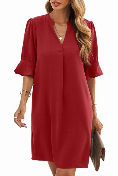

red ruffled sleeve shift dress 2023 new 2023 new d7ar#, Black;pink