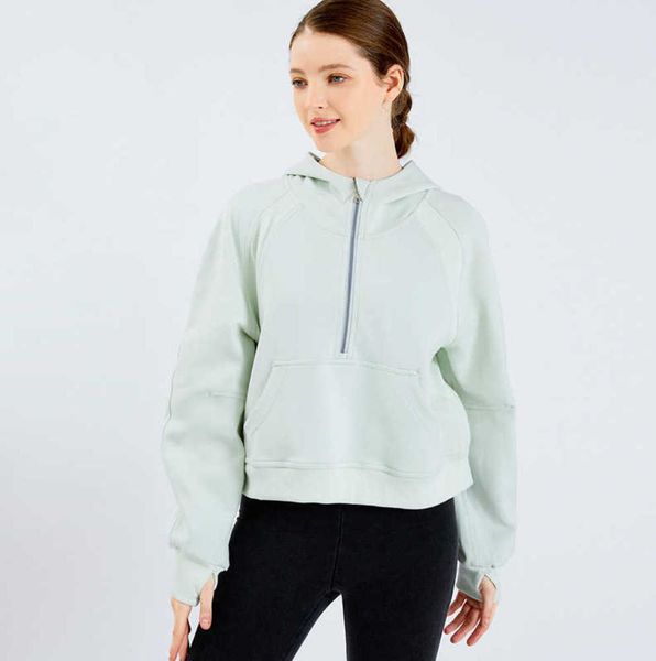 

lu-64 semi zipper sweater women's scuba hoodie loose fashion leisure coat running fitness yoga casual thickened gym clothes new high en, Black