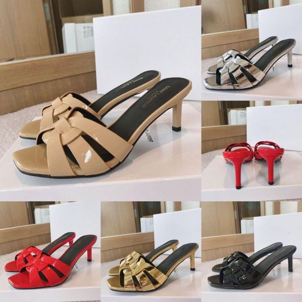 

italy designer tribute stiletto sandals party dance shoe women' metal buckle thick heel women trendy shoes slippers solid cowhide high-, Black