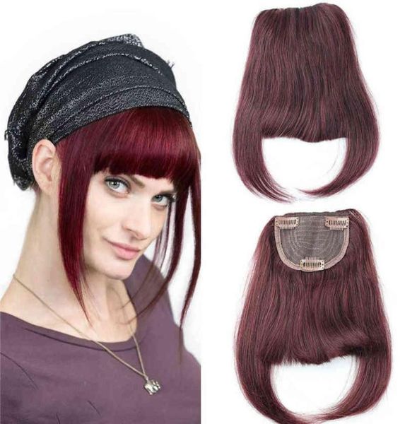 

3pc 99j wine red brazilian human hair clipin hair bang full fringe short straight hair extension for women 68inch w2203081594545, Black