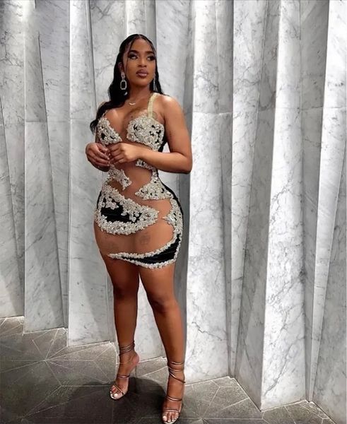 

spaghetti straps prom dresses 2023 black satin short party gowns lace beading mini cocktail dress for girls