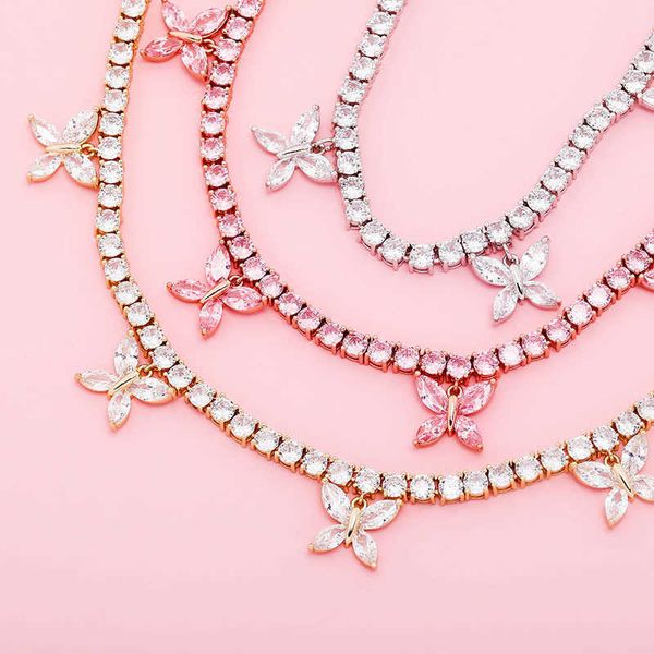 

new 5mm bling cubic zirconia butterfly charms tennis necklace choker for ladies hip hop jewelry womens adjustable necklaces chain bijoux 14k, Silver