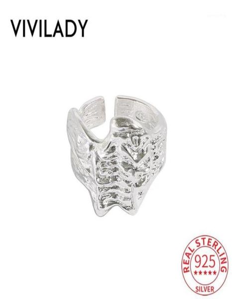 

cluster rings vivilady real 925 sterling silver irregular concaveconvex texture adjustable women charm ring ins punk female jewel5218021, Golden;silver