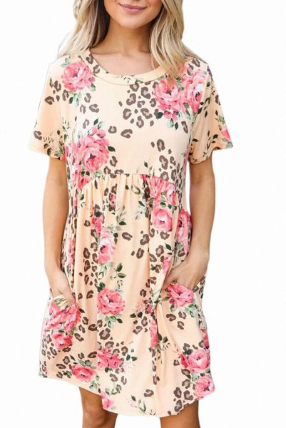 

pink animal & floral blended babydoll fit t-shirt dress s4qf#, Black;pink