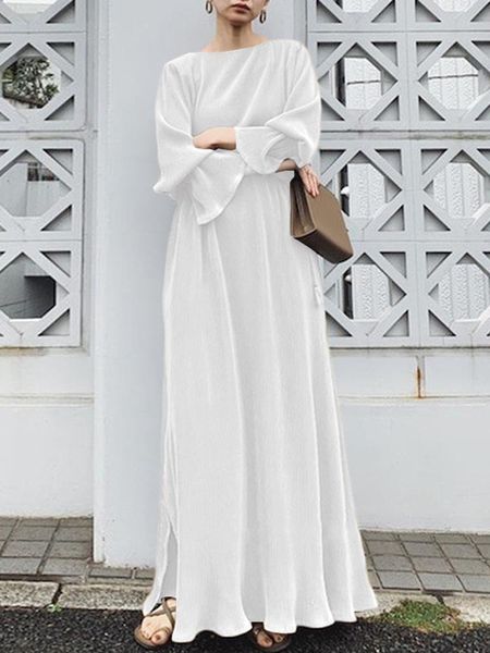

casual dresses zanzea gaun maxi pesta mode 2023 kaftan swing elegan prancis longue jubah lengan panjang polos wanita vestido a line retro mu, Black;gray