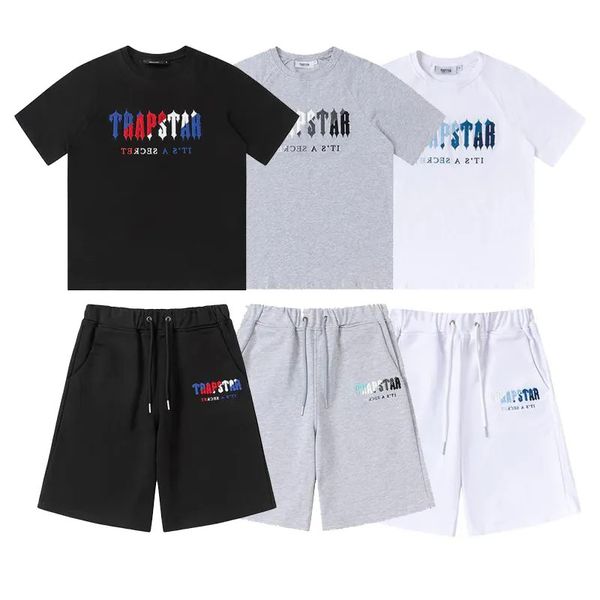 

mens t shirts trapstar shirt designer print letter luxury black and white grey rainbow color summer sports fashion cotton cord short sleeve, White;black