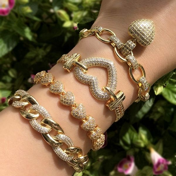 

chain luxury warna emas gelang untuk wanita liontin hati batu cubic zirconia punk boho kuba rantai perhiasan 230517, Black