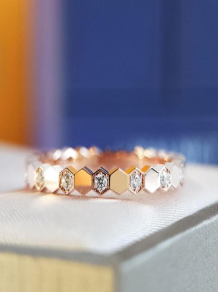 

honeycomb ring luxury honeycomb cold wind net red plated 18k rose gold strap diamond ring3565201, Silver