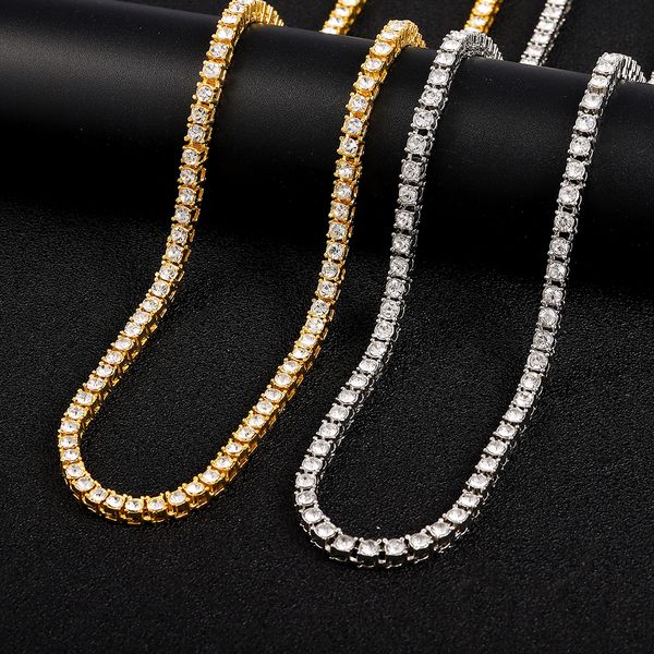 

wedding jewelry sets iced out classic micro tennis necklace 4mm cz chain fold over clasp hip hop for men gift 230517, Slivery;golden