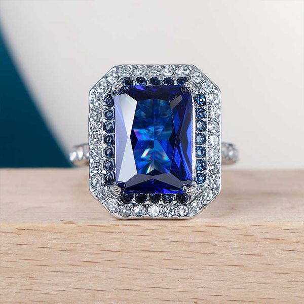 

band rings ol 925 sterling rings for women with blue big sapphire gemstone cessories for women wedding engagement finger ring wholesales j23, Silver