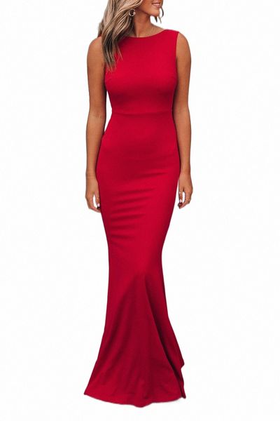 

red bow knot ruffled backless sleeveless gown p5gz#, Black;pink