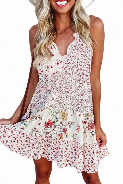 

white floral ruffled spaghetti strap mini dress p6hc#, Black;pink