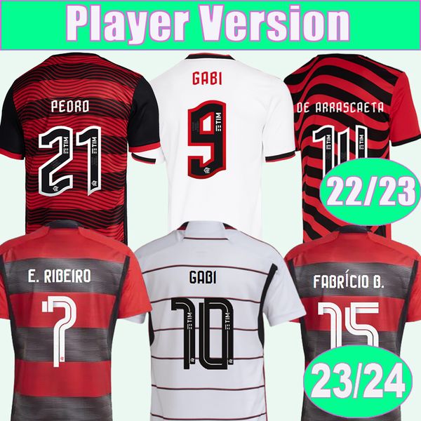 

23 24 flamengo soccer jerseys player version 22 23 diego e. ribeiro gabi gerson b. henrique home red black away 3rd football shirts uniforms, Black;yellow