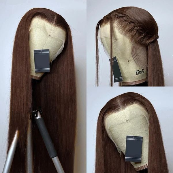 

preplucked soft 26inch brown silky straight long natural hairline glueless synthetic lace front wig for women baby hair, Black