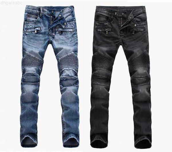 

men's jeans fashion foreign trade light blue black pants motorcycle biker men washing to do the old fold trousers casual runway denim