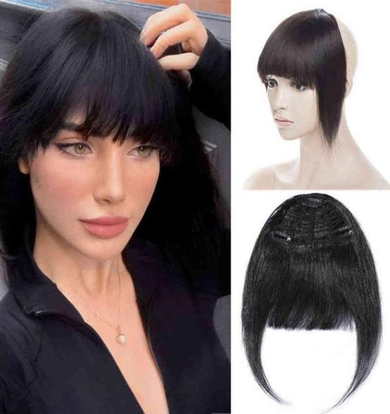 

3pc sego 25g clip in bangs 100 human hair bangs fringe thick blunt cut with temples real hair for women 3 clips hairpiece w2203087165286, Black