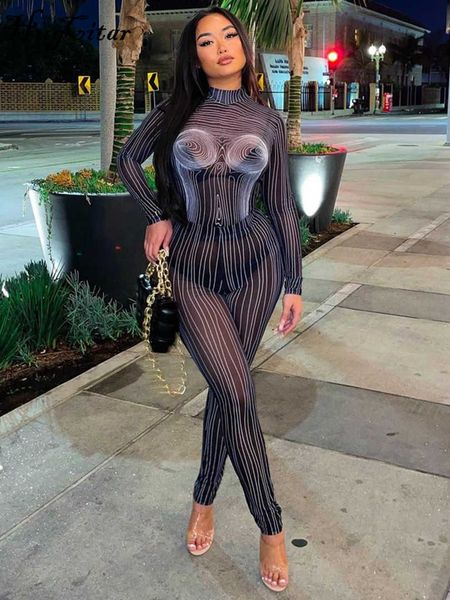 

rukas mesh striped print long sleeve see through pants 2 piece sets 2023 spring y2k beach evening party club outfit, White