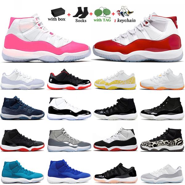 

basketball shoes jumpman 11 men women cherry 11s pink yellow snakeskin midnight navy cool grey 25th anniversary 72-10 low bred pure cement m, White;red