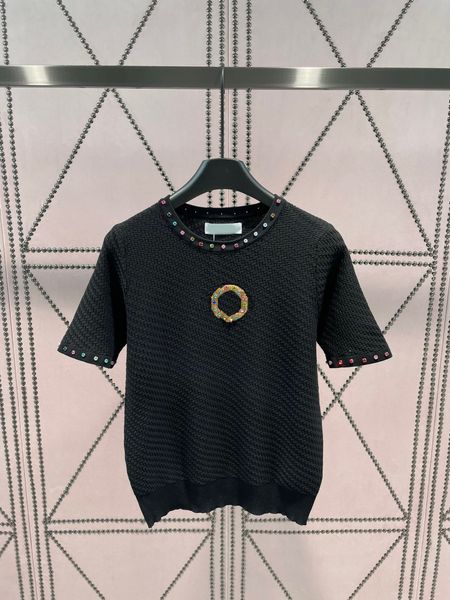 

luxury women's sweaters 2023 summer sequin elegant pullover women knitted sweater o-neck short sleeve casual lady jumper, White;black