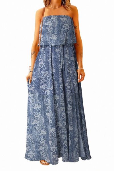 

blue boho print tassel tie maxi tube dress e2aj#, Black;pink