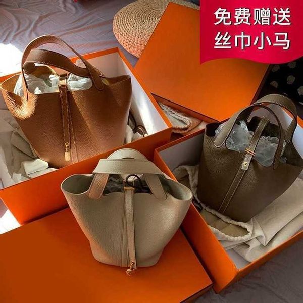 

authentic handbag desinger totes picotin bags bag 2023 new leather women's bag vegetable basket layer soft cow skin litchi grain bucket
