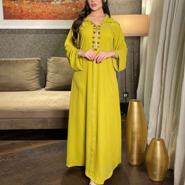

elegance maxi dresses long sleeve women clothing islamic dubai abayas morocco muslim satin diamond hooded dress vestidos, Red