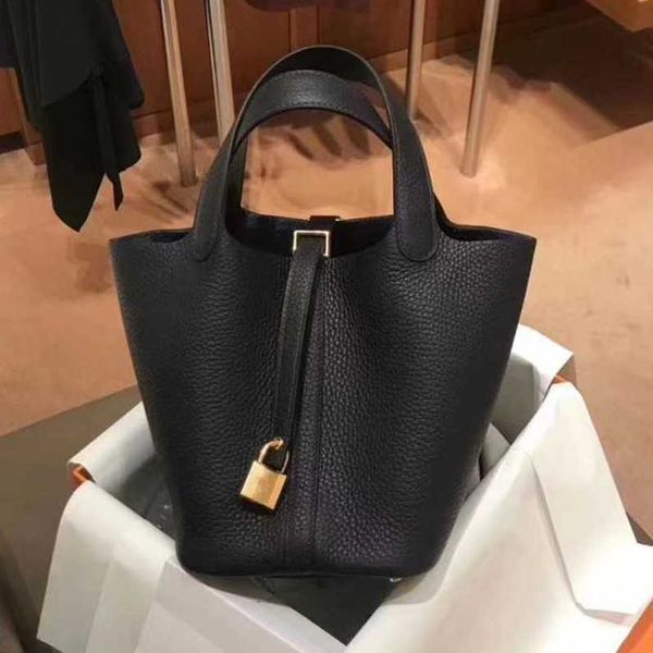 

authentic handbag desinger totes picotin bags classic layer cowhide litchi grain vegetable basket bag entrylevel togo leather bucket bag new