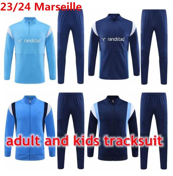 

23 24 marseille men kids tracksuit soccer jacket sets survetement 2023 2024 maillot foot milik payet football full zipper jackets training s, Black