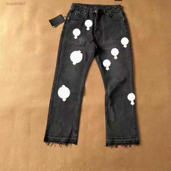 

designer clothing mens jeans denim pants chromes cross 2023 hearts print men ch cross-skin washed jean high waist lovers loose rework proces, Blue