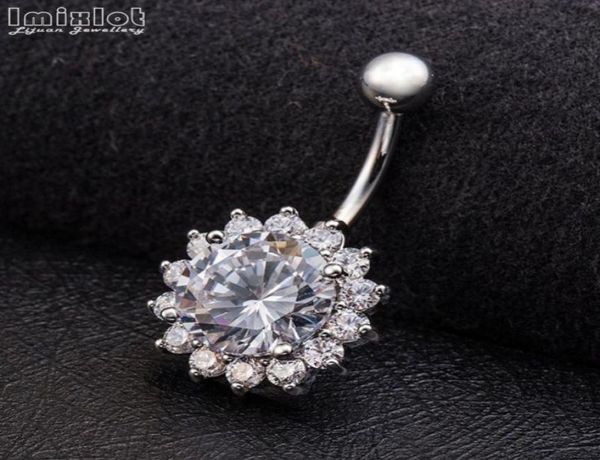 

other 1pc stainless steel cz zircon flower petal navel piercing crystal belly button rings body nombril pircing navelpiercing9572783, Slivery;golden
