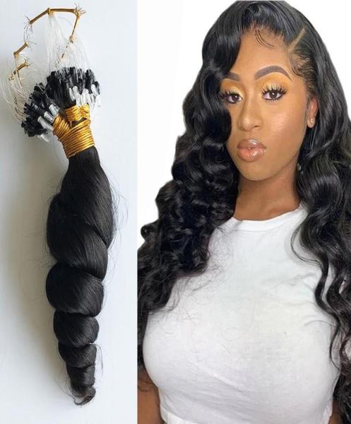 

loose wave loop micro ring hair extensions malaysian remy human hairs 830inch 100 strands per pack1467900, Black