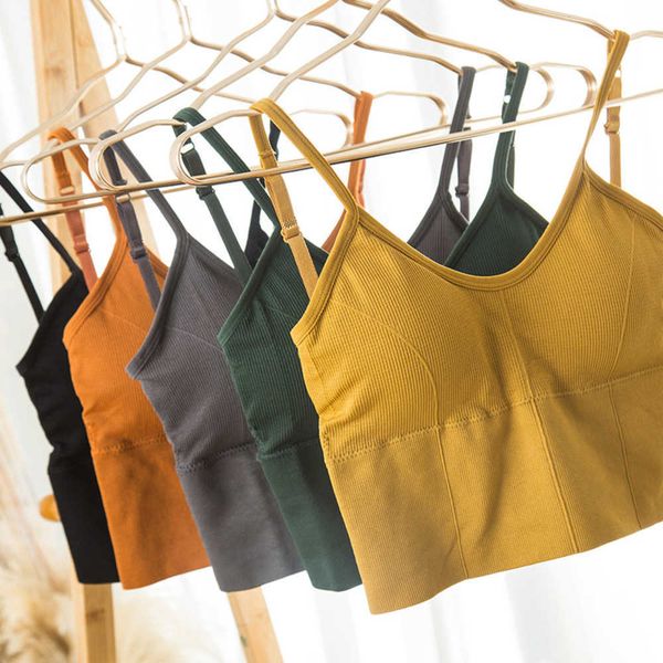 

u-shaped beauty back women's sling anti glare seamless strap chest pad wrap bra no steel ring sports tank, White