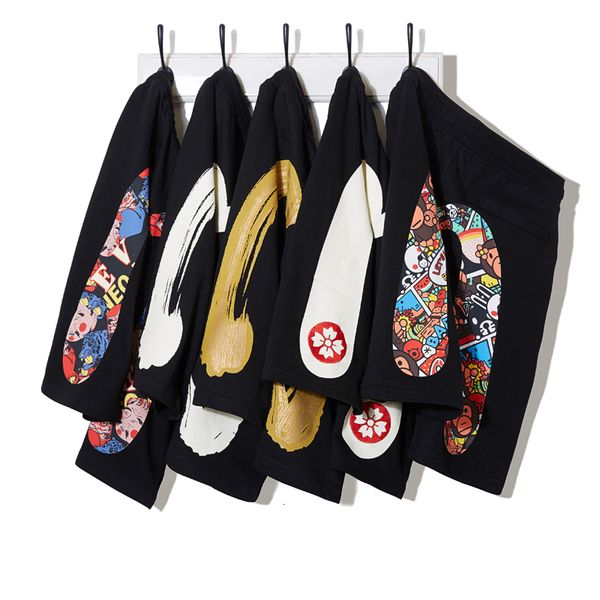 

men s shorts evisued celana pendek harajuku y2k kaki lebar print m besar mode jepang kargo high street musim panas streetwear 230517, White;black