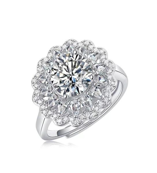 

cluster rings trendy 925 sterling silver 2 flower moissanite engagement for women plated white gold lab diamond adjustable ring7961589, Golden;silver