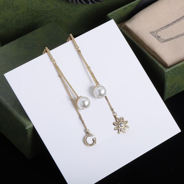 

designer earring drop earring pearl crystal 14k clover jewelry earrings for woman wedding party gift, Golden;silver