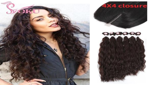 

synthetic hair bundles with closure 7pcs natural wave hair weave bundle for women 1822 inch high temperature fiber hair weft 22022591770, Black;brown