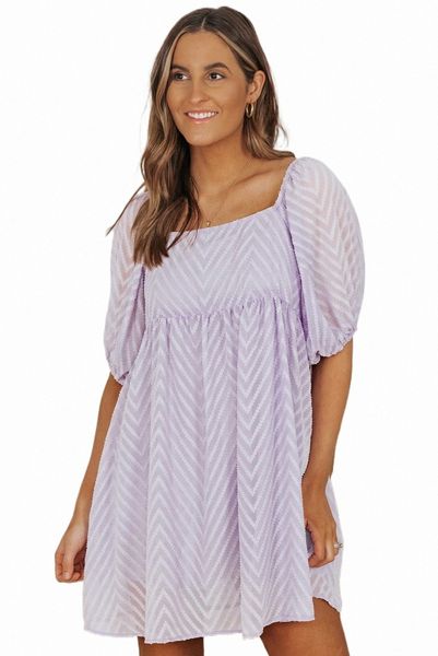 

purple square neck puff sleeve babydoll mini dress j1fq#, Black;pink