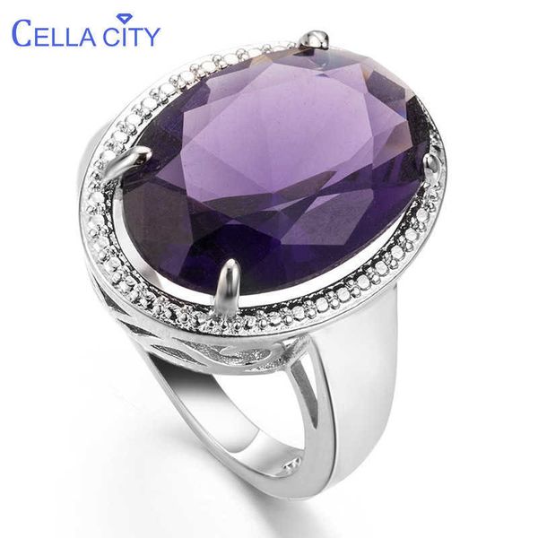 

band rings cellity classic silver 925 jewelry amethyst silver rings for women with oval shaped gemstones engagement female gift wholesale j2