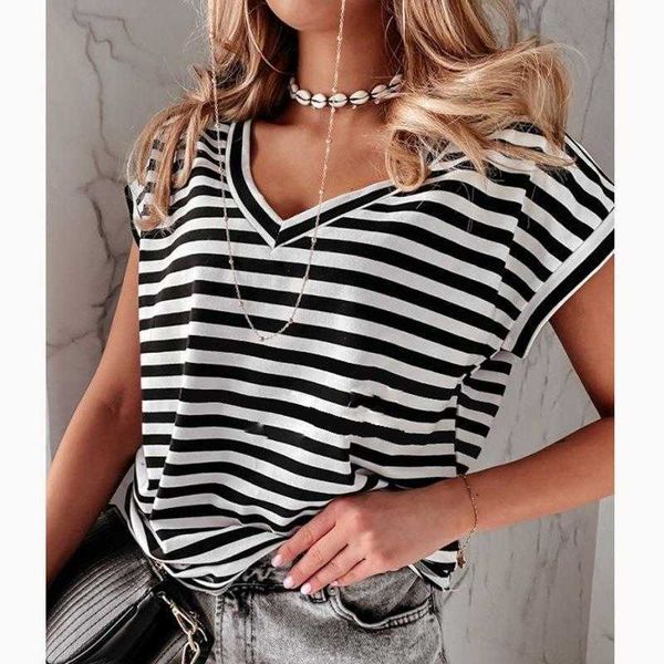 

womens clothing stripes t shirt v neck summer with short sleeves women, White