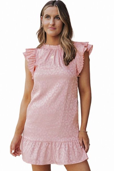 

pink leopard satin ruffled mini dress 2023 new b4yo#, Black;pink