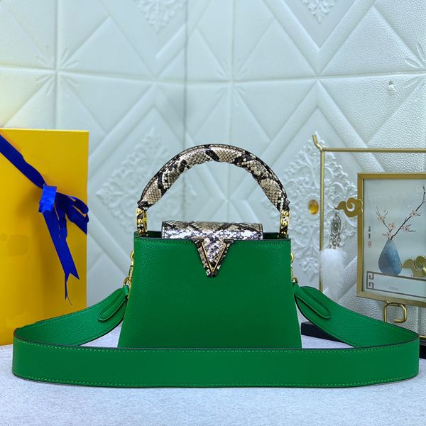 

classic python leather totes bag women capucines handbags mini shoulder cross body bags fashion hardware letter tote handle cow leather lini