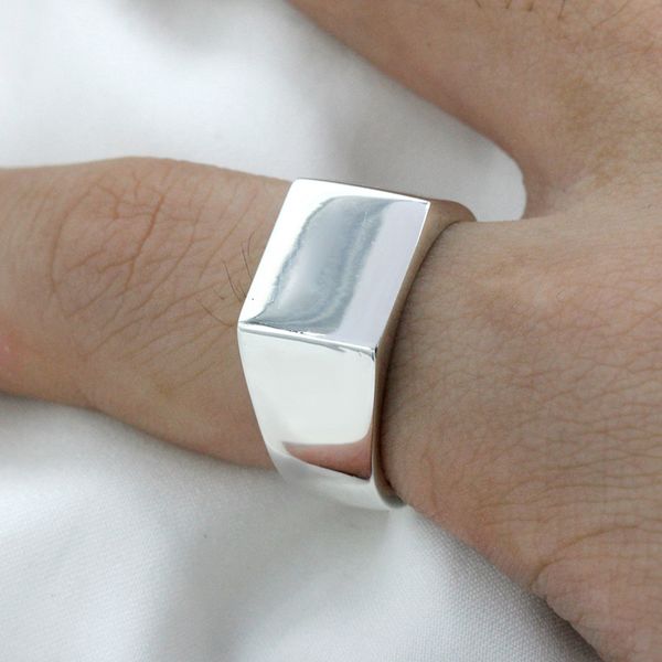 

with side stones perak murni 925 cincin pria dan wanita signet klasik sederhana perhiasan jari ekor kecil 230517, Silver