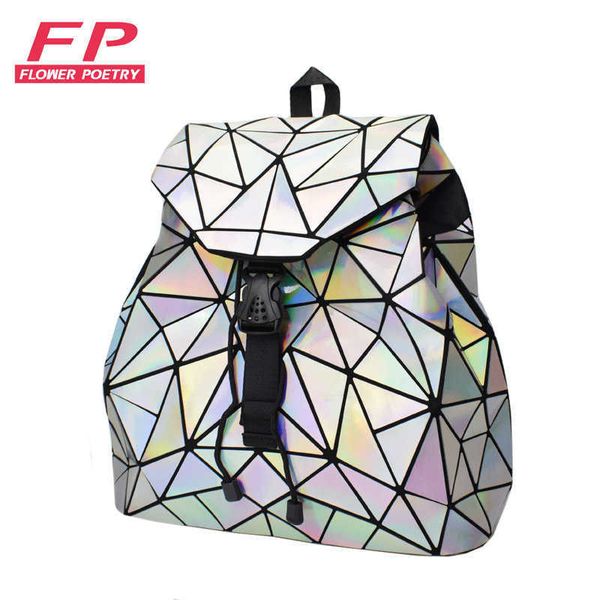 

backpack fashion women drawstring backpack geometric female backpacks for teenage girls bagpack holographic ladies bao school bag sac j23051