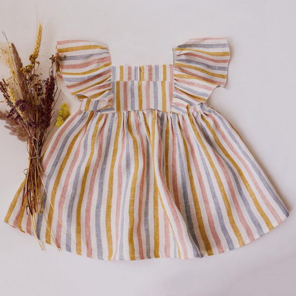 

girl's dresses gaun bayi linen katun musim panas anak perempuan pakaian gaun putri pesta ulang tahun pertama untuk 0 3 balita 230516, Red;yellow