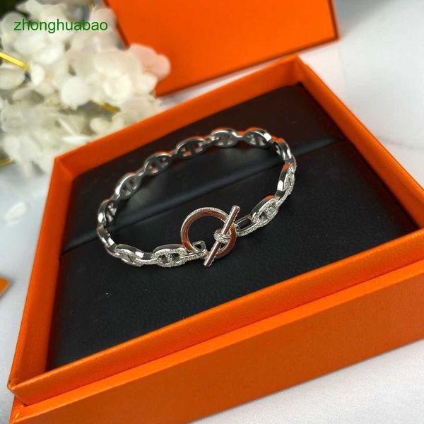 

hemres designer bracelet hollow out pig nose fashion style s925 sterling silver diamond women's bracelet, Black